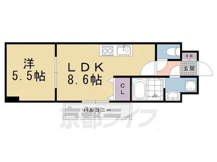 阪急電鉄京都線 西京極駅 徒歩8分 4階建 築19年(1LDK/3階)の間取り写真