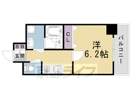 京都市東西線 太秦天神川駅 徒歩12分 11階建 築18年(1K/9階)の間取り写真