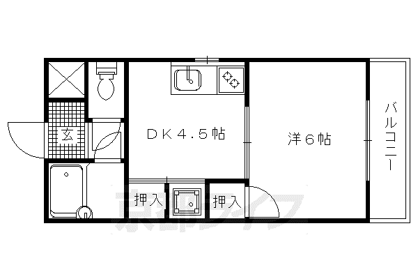 阪急電鉄京都線 大宮駅(京都) 徒歩5分 5階建 築28年(1DK/2階)の間取り写真