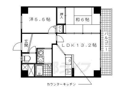 東海道本線 西大路駅 徒歩4分 8階建 築30年(2LDK/2階)の間取り写真