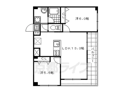 阪急電鉄京都線 大宮駅(京都) 徒歩7分 7階建 築18年(2LDK/7階)の間取り写真