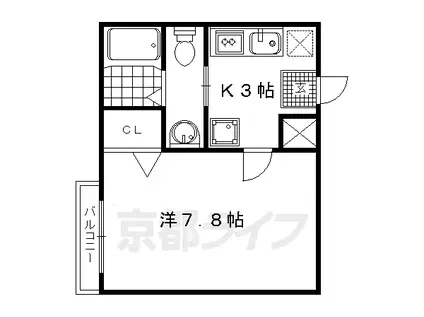 山陰本線 円町駅 徒歩7分 3階建 築18年(1K/2階)の間取り写真