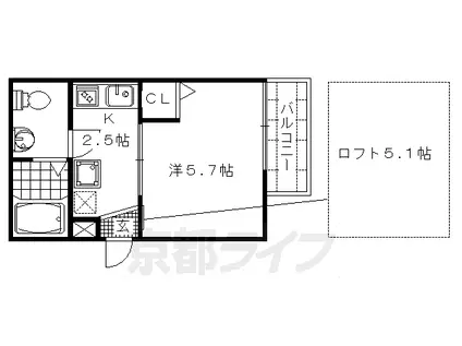 ロフティ四条大宮(1K/2階)の間取り写真