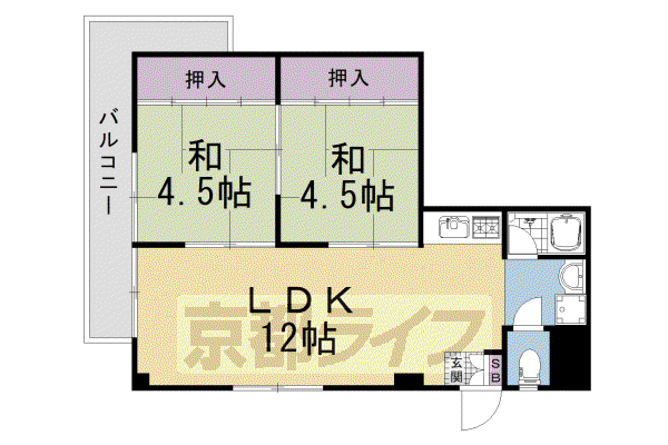 京都市東西線 西大路御池駅 徒歩2分 6階建 築47年(2LDK/5階)の間取り写真