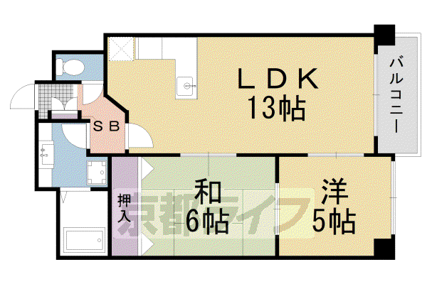 京都市東西線 西大路御池駅 徒歩1分 7階建 築32年(2LDK/7階)の間取り写真