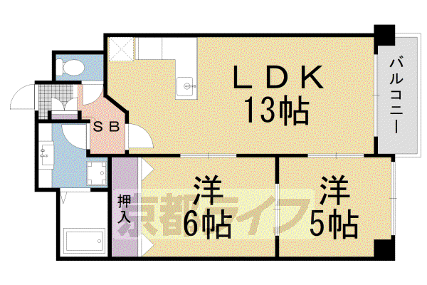 京都市東西線 西大路御池駅 徒歩1分 7階建 築32年(2LDK/2階)の間取り写真