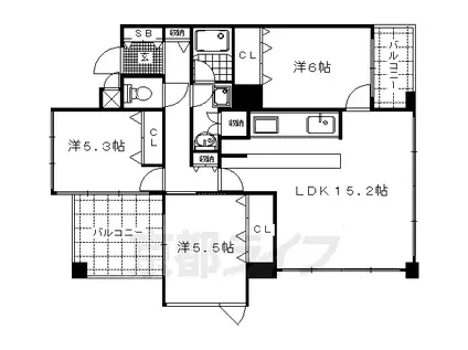 山陰本線 嵯峨嵐山駅 徒歩6分 7階建 築18年(3LDK/2階)の間取り写真