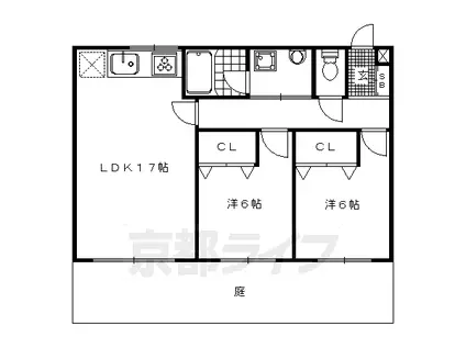 山陰本線 太秦駅(JR) 徒歩7分 3階建 築17年(2LDK/1階)の間取り写真