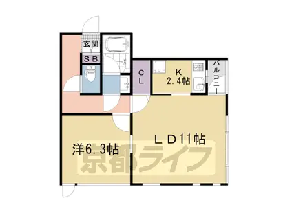 阪急電鉄京都線 西院駅(阪急) 徒歩10分 3階建 築17年(1LDK/3階)の間取り写真