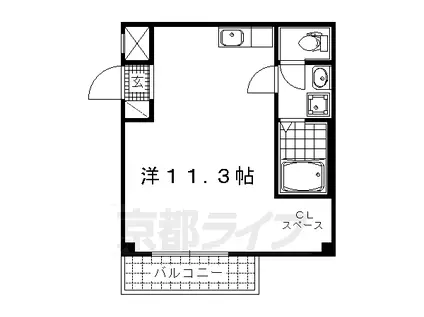 山陰本線 円町駅 徒歩3分 3階建 築19年(ワンルーム/2階)の間取り写真
