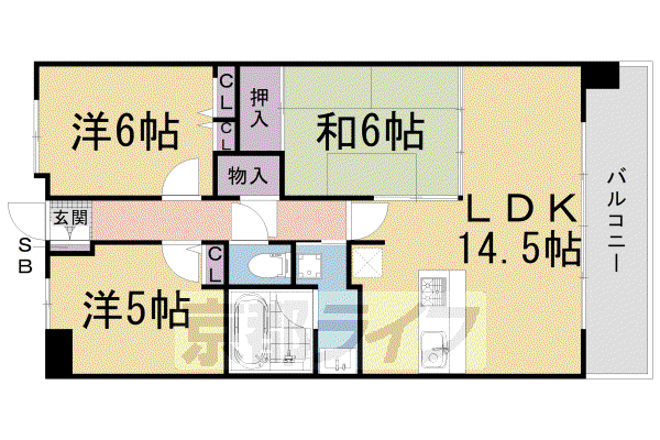 京都市東西線 太秦天神川駅 徒歩5分 7階建 築22年(3LDK/2階)の間取り写真