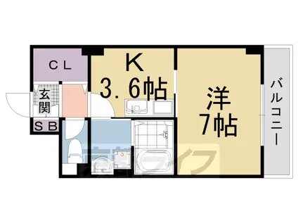 阪急電鉄京都線 西京極駅 徒歩12分 6階建 築16年(1K/6階)の間取り写真