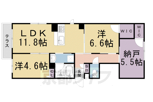 山陰本線 二条駅 徒歩9分 3階建 築5年(2SLDK/1階)の間取り写真