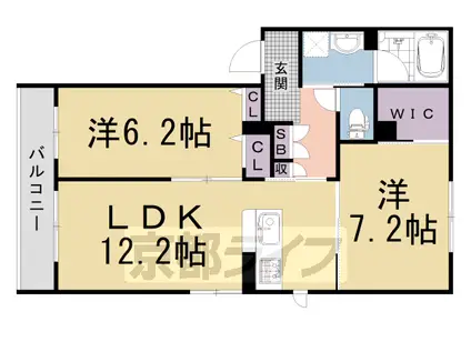 山陰本線 二条駅 徒歩9分 3階建 築4年(2LDK/2階)の間取り写真