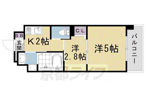 阪急電鉄京都線 西院駅(阪急) 徒歩9分 6階建 築4年(2K/5階)の間取り写真