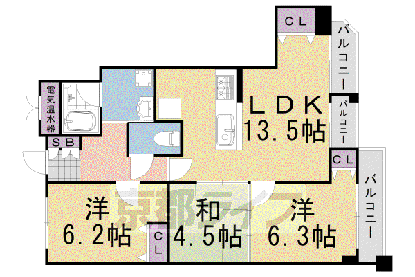 阪急電鉄嵐山線 松尾大社駅 徒歩4分 5階建 築19年(3LDK/5階)の間取り写真