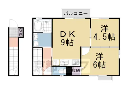 阪急電鉄嵐山線 上桂駅 徒歩8分 2階建 築21年(2DK/2階)の間取り写真