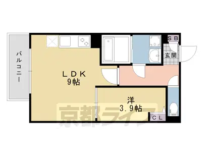 阪急電鉄嵐山線 上桂駅 徒歩4分 3階建 築8年(1LDK/3階)の間取り写真