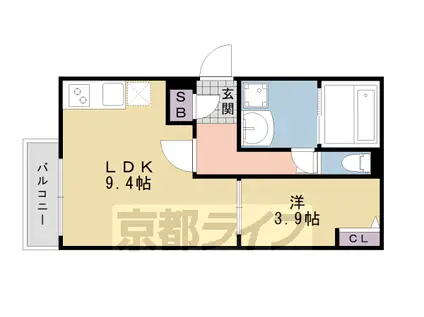 阪急電鉄嵐山線 上桂駅 徒歩4分 3階建 築8年(1LDK/3階)の間取り写真