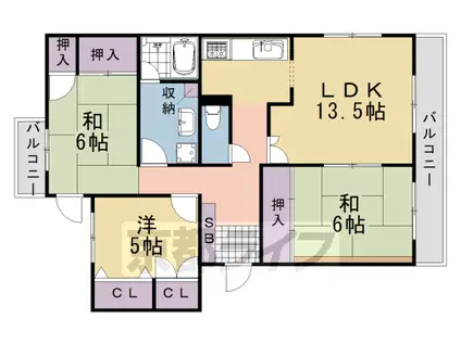 阪急電鉄京都線 桂駅 徒歩4分 3階建 築32年(3LDK/2階)の間取り写真