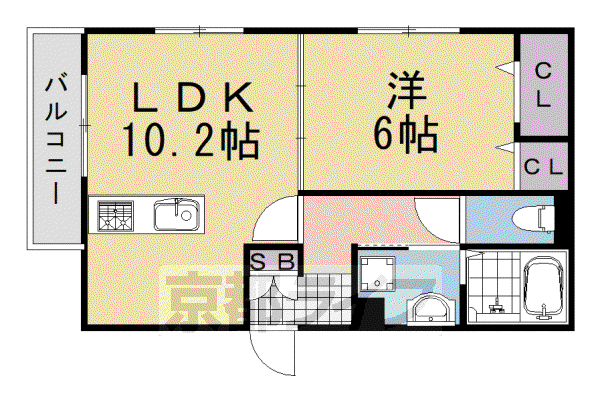 東海道本線 向日町駅 徒歩16分 2階建 築7年(1LDK/1階)の間取り写真