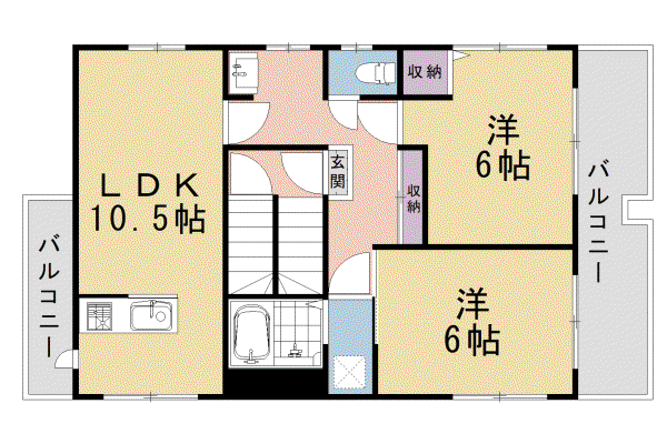 ツインズマンション馬堀(2LDK/3階)の間取り写真