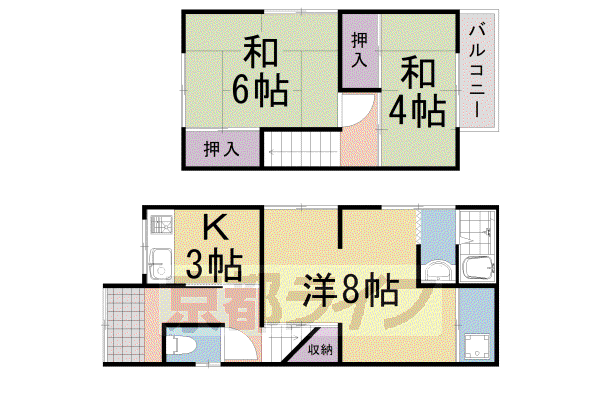 山陰本線 亀岡駅 徒歩34分 2階建 築53年(3K)の間取り写真