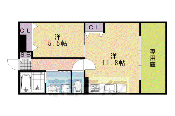 阪急電鉄京都線 桂駅 徒歩10分 2階建 築6年(1LDK/1階)の間取り写真