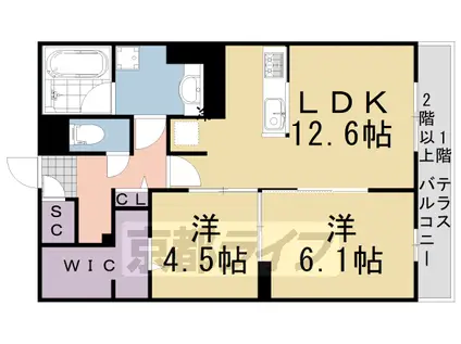 東海道本線 桂川駅(京都) 徒歩9分 3階建 築5年(2LDK/2階)の間取り写真
