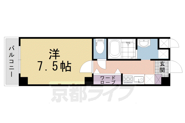 京都府長岡京市 3階建 築28年(1K/3階)の間取り写真