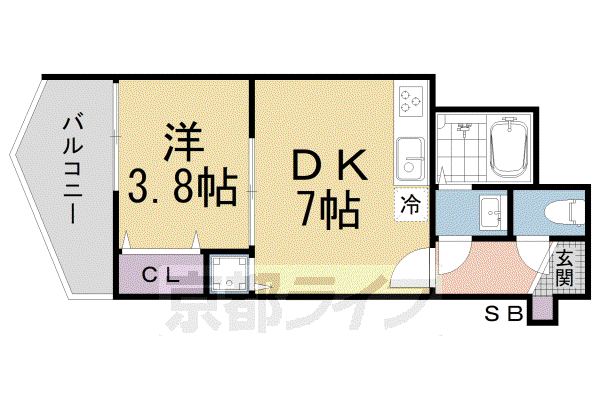 京都市東西線 山科駅 徒歩5分 3階建 築5年(1DK/3階)の間取り写真