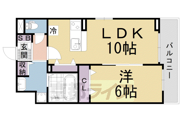 京都市烏丸線 くいな橋駅 徒歩6分 5階建 築4年(1LDK/2階)の間取り写真