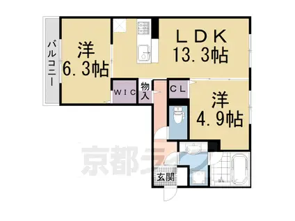 近鉄京都線 竹田駅(京都) 徒歩20分 3階建 築4年(2LDK/2階)の間取り写真