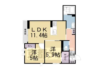 京阪電気鉄道京阪線 丹波橋駅 徒歩1分 2階建 築4年(2LDK/1階)の間取り写真
