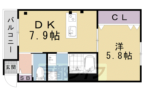 SJS浜大津(1DK/1階)の間取り写真