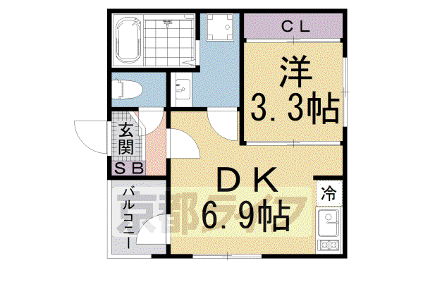 京都市東西線 東野駅(京都) 徒歩6分 3階建 築7年(1DK/3階)の間取り写真
