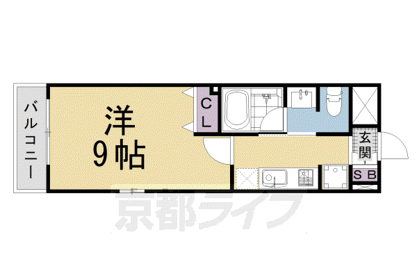 近鉄京都線 伏見駅(京都) 徒歩3分 5階建 築6年(1K/2階)の間取り写真