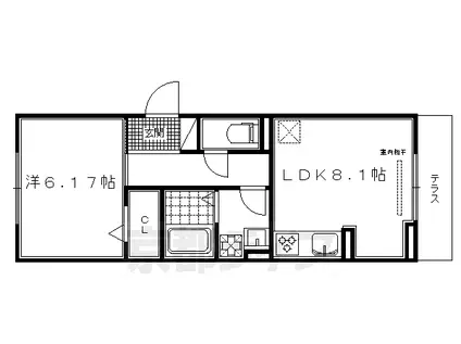 近鉄京都線 伏見駅(京都) 徒歩10分 3階建 築6年(1LDK/1階)の間取り写真
