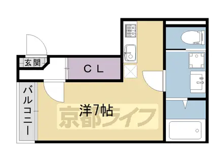 京阪電気鉄道京阪線 伏見稲荷駅 徒歩5分 3階建 築6年(ワンルーム/2階)の間取り写真