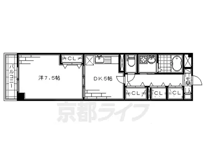 パレス伏見(1DK/2階)の間取り写真