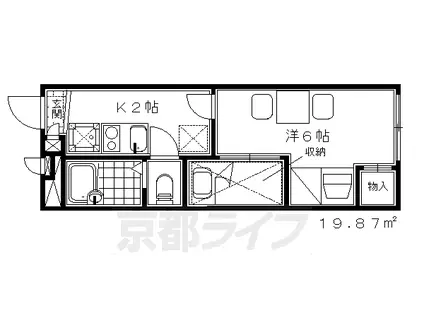 京都市烏丸線 くいな橋駅 徒歩10分 2階建 築17年(1K/2階)の間取り写真