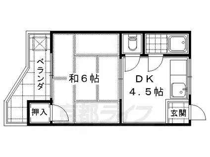 奈良線 JR藤森駅 徒歩4分 3階建 築66年(1DK/3階)の間取り写真