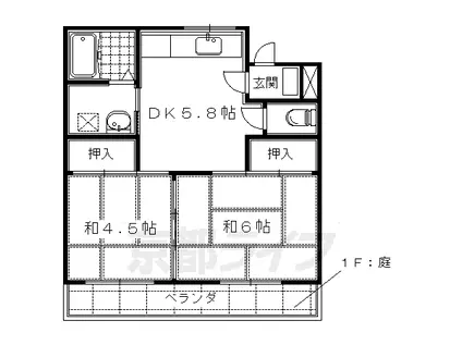京都市烏丸線 竹田駅(京都) 徒歩4分 2階建 築40年(2DK/2階)の間取り写真