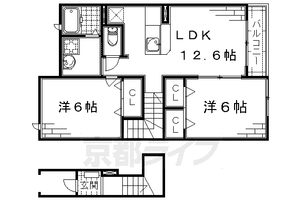京阪電気鉄道京阪線 伏見桃山駅 徒歩30分 2階建 築20年(2LDK/2階)の間取り写真