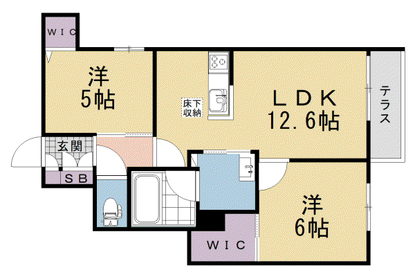 奈良線 桃山駅 徒歩6分 2階建 新築(2LDK/1階)の間取り写真