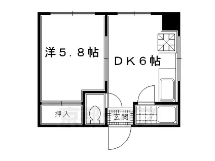 マンション聚楽(1DK/1階)の間取り写真