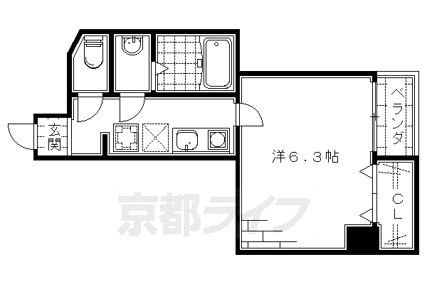 京阪電気鉄道京阪線 中書島駅 徒歩1分 4階建 築16年(1K/3階)の間取り写真