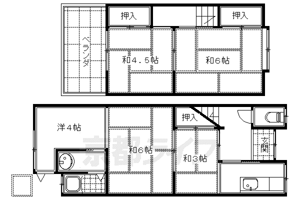 京都市烏丸線 竹田駅(京都) 徒歩8分 2階建 築62年(5K)の間取り写真