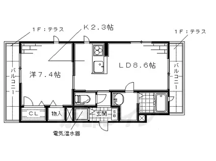 エスポワール八番館(1LDK/2階)の間取り写真