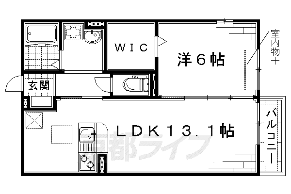 京都市烏丸線 くいな橋駅 徒歩4分 2階建 築15年(1LDK/1階)の間取り写真